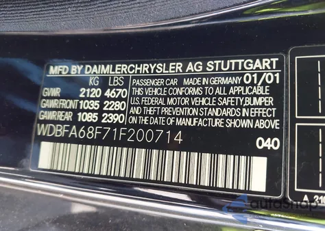 2001 Mercedes-Benz Sl 500 z USA, uszkodzony, nr VIN WDBFA68F71F200714